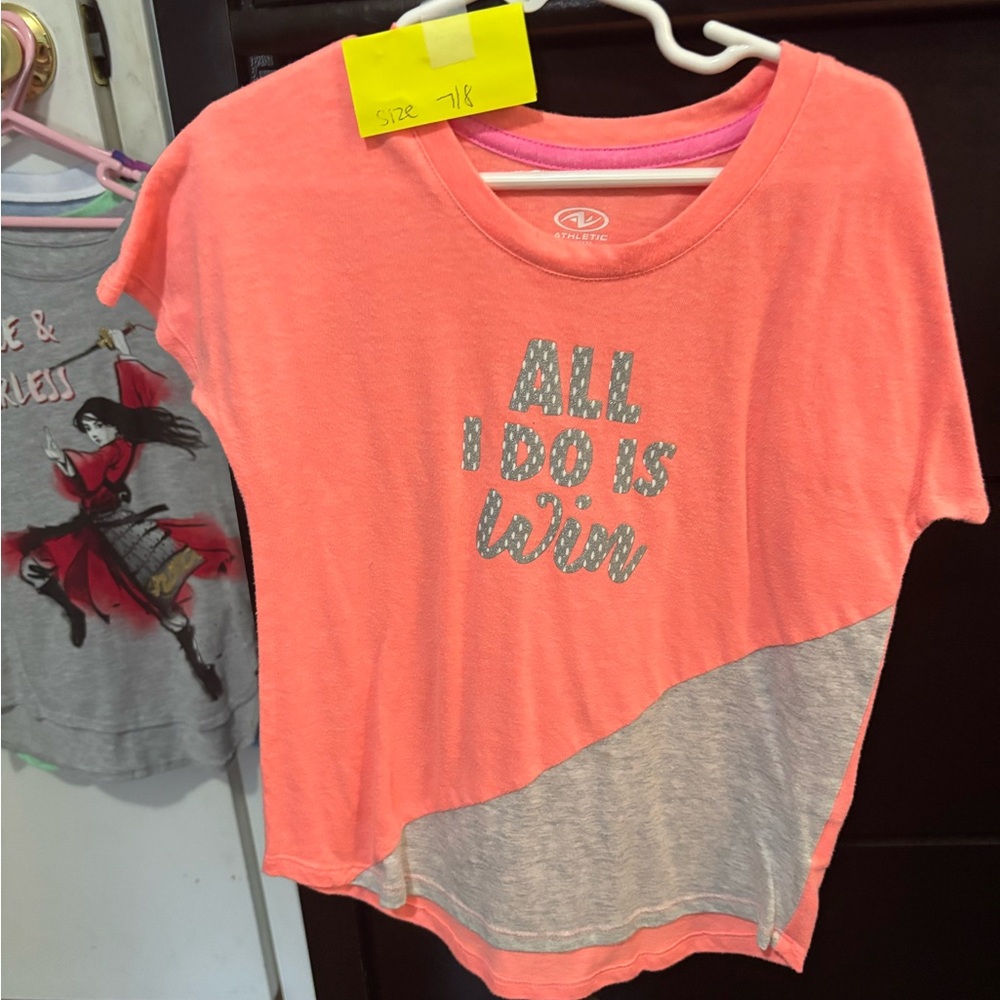All I Do Is Win Kids Shirt - Coral and Gray